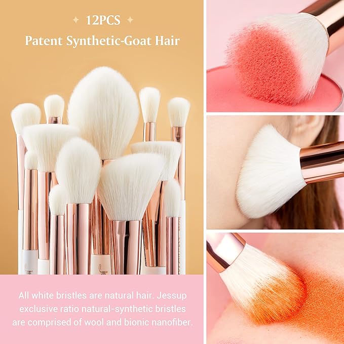 Jessup Brand 25pcs Professional Makeup Brush set Beauty Cosmetic Foundation Power Blushes eyelashes Lipstick Natural-Synthetic Hair Brushes set (Pearl White/Rose Gold)-Velvo Beauty