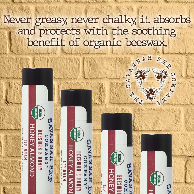 Savannah Bee Lip Balm Hanger 0.15 oz - Invigorating Mint Flavor - Natural Ingredients for Supple, Soft Lips - Convenient Hanger Design (.15 Oz, Honey Almond)-Velvo Beauty