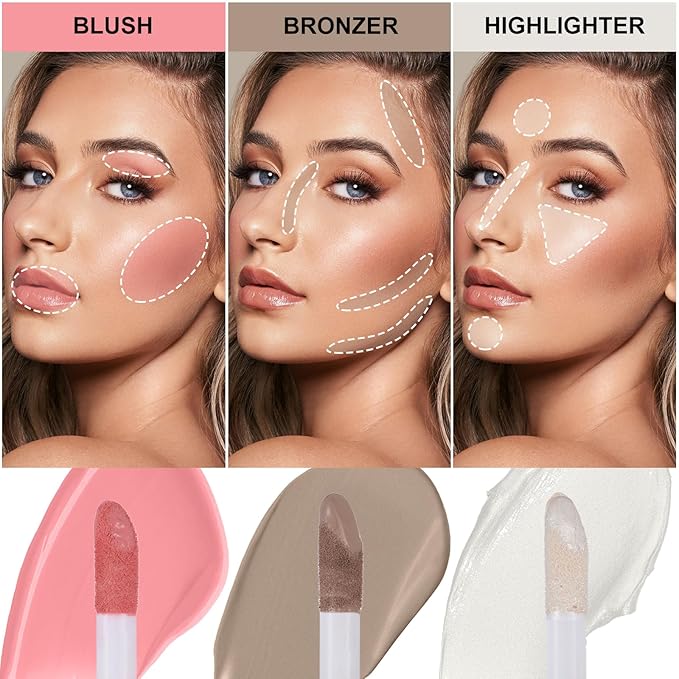 3Pcs Liquid Contour Makeup Trio with Bronzer Shade, Blush, Highlighter for Sculpted Makeup, Matte Finish Liquid Contour Set Easy to Create a Lightweight Look, Longwear Waterproof Formula (1, 6, 11)-Velvo Beauty