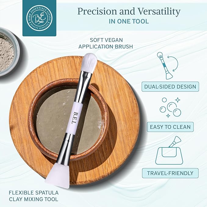 Bare Essentials Living - Clay Face Mask Brush (1 Pack, White) Dual Soft Silicone Face Mask Applicator Brush Tool, Great Facial Essentials, Moisturizer Applicator & Skincare Brush for Facials-Velvo Beauty