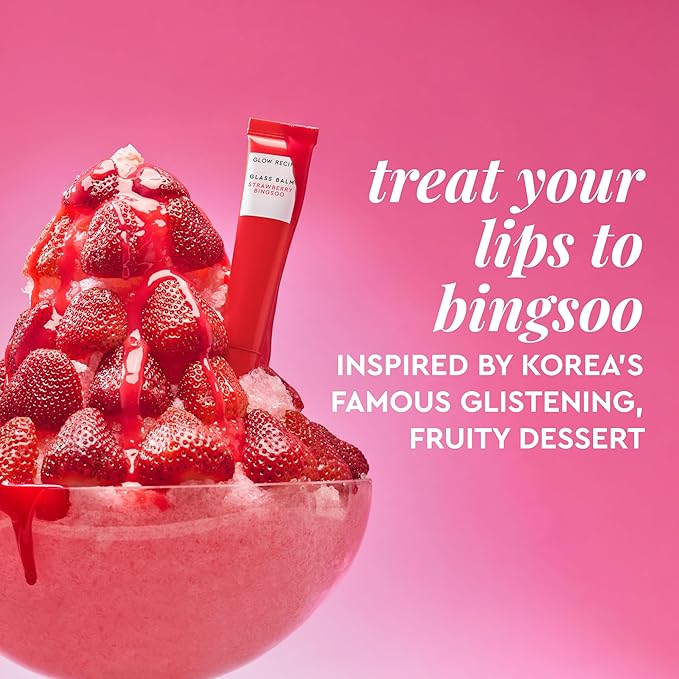 Glow Recipe Glass Balm Lip Treatment - 12Hr Hydrating Lip Balm & Moisturizer with Hyaluronic Acid to Smooth, Plump & Protect from Dryness - Sheer Pinky Red Tint, Strawberry Bingsoo (15 ml)-Velvo Beauty