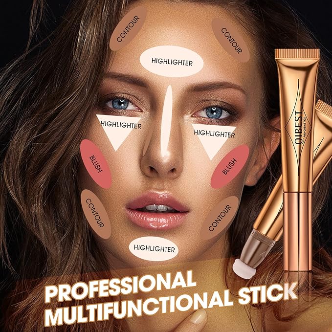 Liquid Highlighter Beauty Wand, Cream Liquid Highlighter Stick with Cushion Applicator, Lightweight Blendable, Long Lasting Silky Cream Highlighter Stick | 5# Highlight Rose Gold-Velvo Beauty
