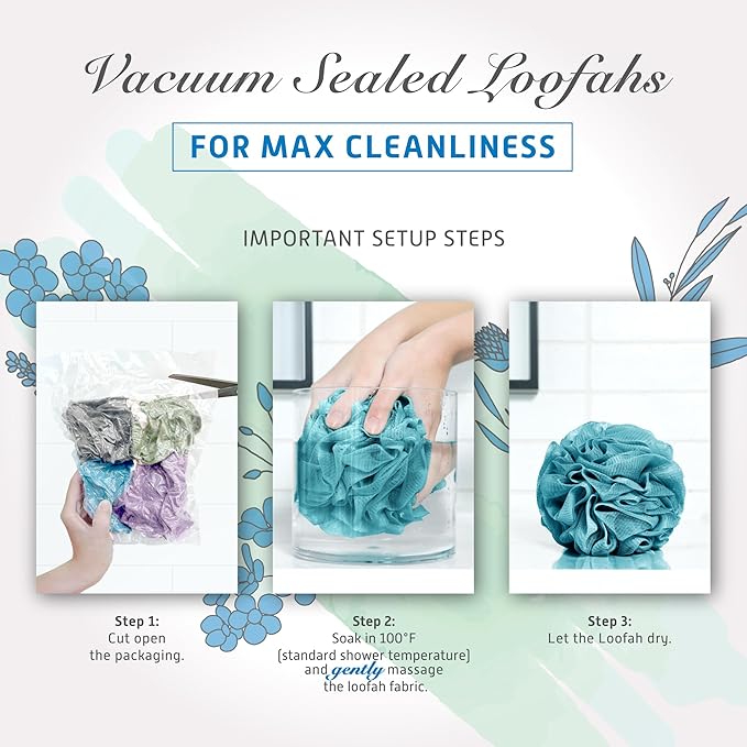 Spongentle Premium Deep Cleansing Loofah Sponge for Radiant Skin, Pack of 4, Bath and Shower, Exfoliating Body Scrubber, Beautiful Colors for Women and Men-Velvo Beauty