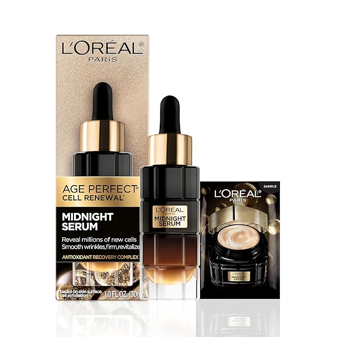 L'Oreal Paris Age Perfect Anti-Aging Midnight Face Serum, Reduce Wrinkles 1oz + Eye Cream Sample-Velvo Beauty