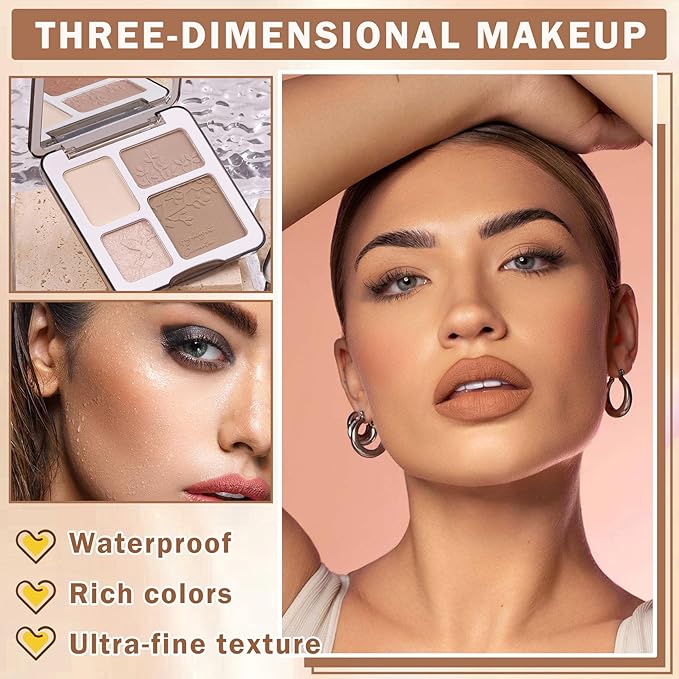 Contour Powder Highlighter Powder Contour Palette,2 In 1 Highlighter Contour Palette,Shimmer Powder Highlighter Matte Powder Contour Palette,Face Contorno Maquillaje-Warm Brown-Velvo Beauty