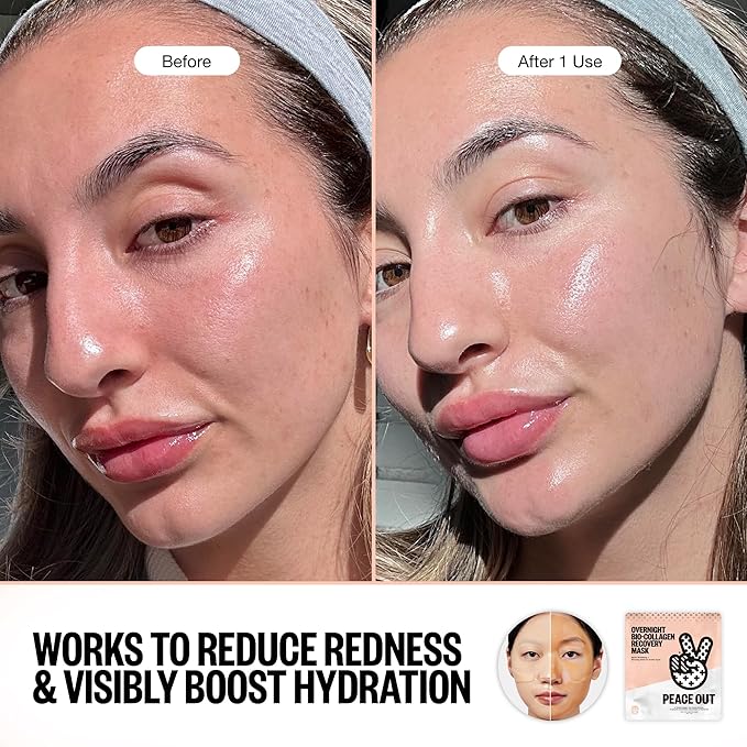 PEACE OUT Skincare Overnight Bio-Collagen Recovery Hydrating Face Mask to Calm Skin Irritation, Improves Skin Clarity with Hyaluronic Acid, 1 count-Velvo Beauty
