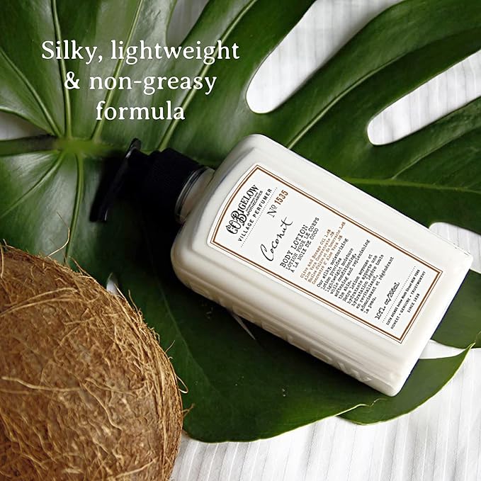 C.O. Bigelow Coconut Body Lotion, Village Perfumer Moisturizing Body Lotion with Aloe Vera, Borage Oil & Olive Oil, 10 Fl Oz-Velvo Beauty