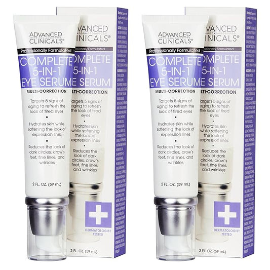 Advanced Clinicals 5-in-1 Eye Serum | Multi-Benefit Visible Anti Aging Under Eye Serum Face Moisturizer Reduces Appearance Of Dark Circles, Puffy Eyes, Crows Feet, Wrinkles, & Fine Lines, 2-Pack-Velvo Beauty