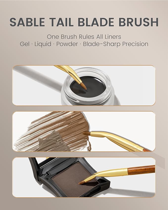 Desert Oak Series Bent Eyeliner Brush - 30° Angled Kolinsky Sable for Sharp Lines & Brows, Luxury Bubinga Handle (CM 177)-Velvo Beauty