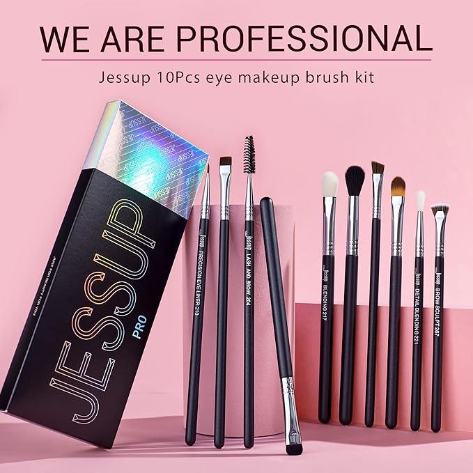 Jessup Eye Makeup Brushes 10 pcs, Premium Synthetic Eyeshadow Blending Concealer Eyebrow Eyeliner Brush Set T315-Velvo Beauty