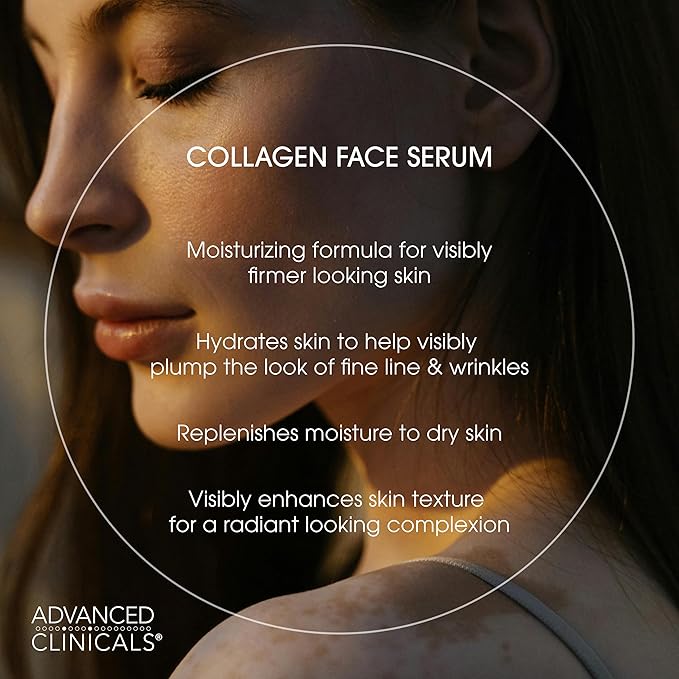 Advanced Clinicals Collagen Serum For Face | Visible Anti Aging Collagen Peptide Serum + Hyaluronic Acid Moisturizer Improves Look Of Wrinkles, Dry Skin, & Fine Lines, No added Fragrance, 1.75 Fl Oz-Velvo Beauty