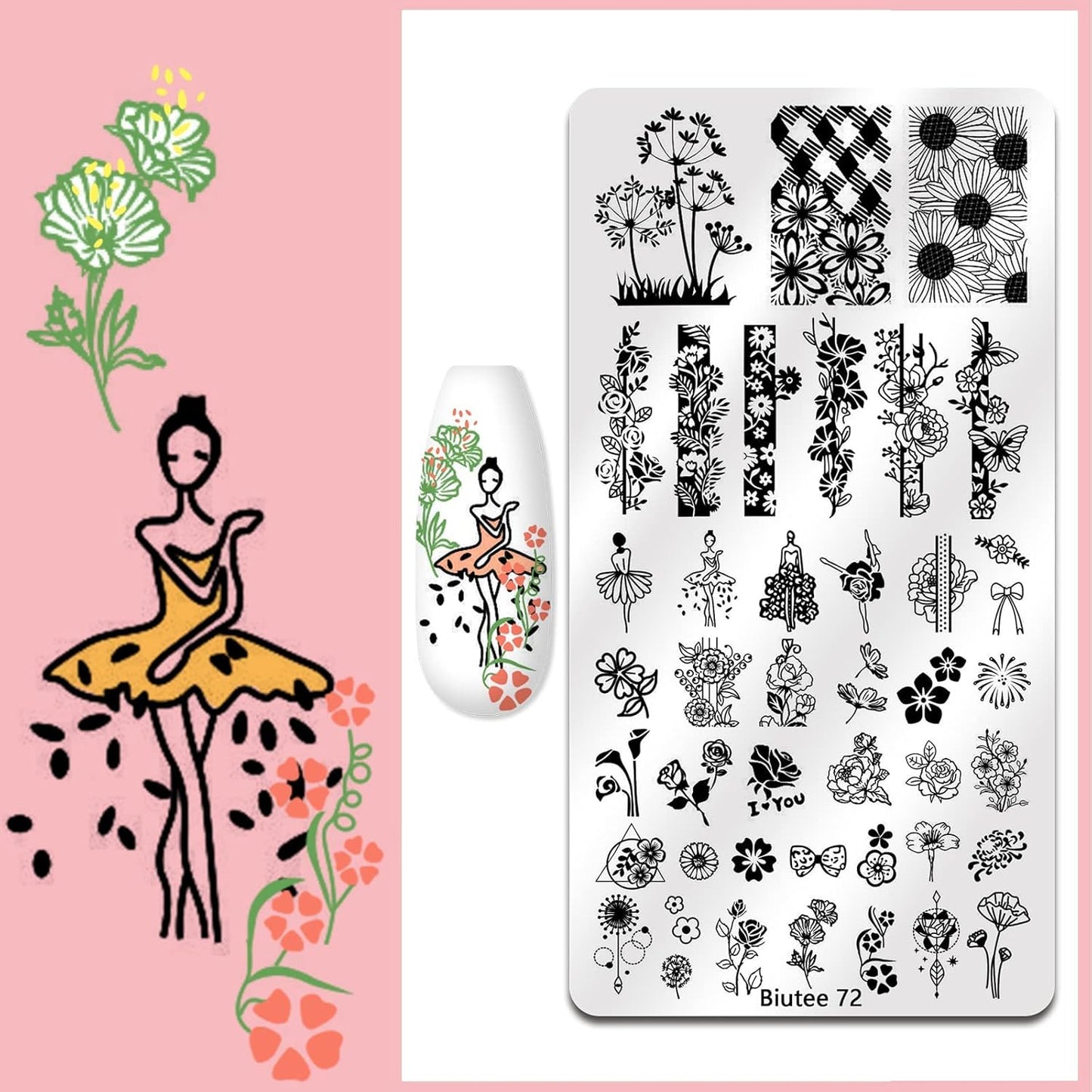 Biutee Nail Stamping Plate Set 12Pcs Nail Art Stamping Plates Nail Stamping Kit Nail Stamper Kit Flower Leaves Animal Lace Star Halloween Christmas Design Nail Stamp Plate-Velvo Beauty
