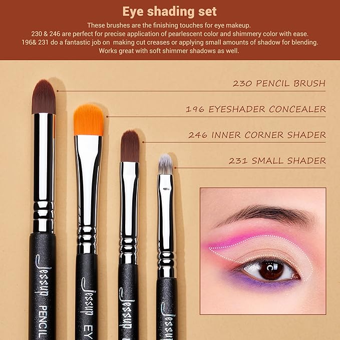 Jessup Eyeshadow Brush Set 12pcs Eye Makeup Brushes Set Professional Premium Sythetic Eye Shadow Blending Smoky Shader Concealer Brush Black T339-Velvo Beauty
