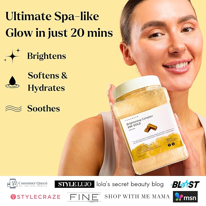 VogueNow Jelly Face Mask for Facials - 24K Gold Hydrating, Brightening & Nourishing Jelly Mask with Free Jade Roller & Spatula | Professional Hydrojelly Masks | Vajacial Jelly Mask Powder | 23 Oz Jar-Velvo Beauty