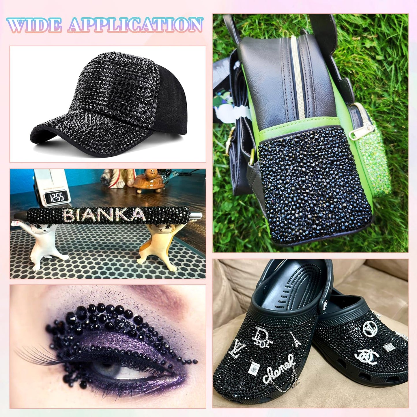 30000Pcs Resin Black Rhinestones with B7000 Jewelry Glue for Crafting, 2-6mm Non Hotfix Flatback Gems, Bedazzling Crystal for DIY Crafts Clothing Tumblers Mugs Shoes Fabric Decor Nail Art-Velvo Beauty