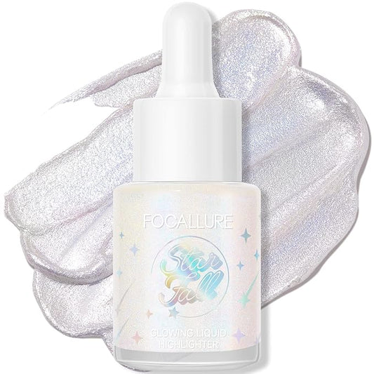 FOCALLURE Starfall Glowing Liquid Highlighter, Shimmering Body Oil, Non-Sticky Shimmer Liquid Luminizer, Non-Greasy, Face & Body Glitter Makeup for Costumes, Cosplay, Rave Festival, CYPRIDINA-Velvo Beauty