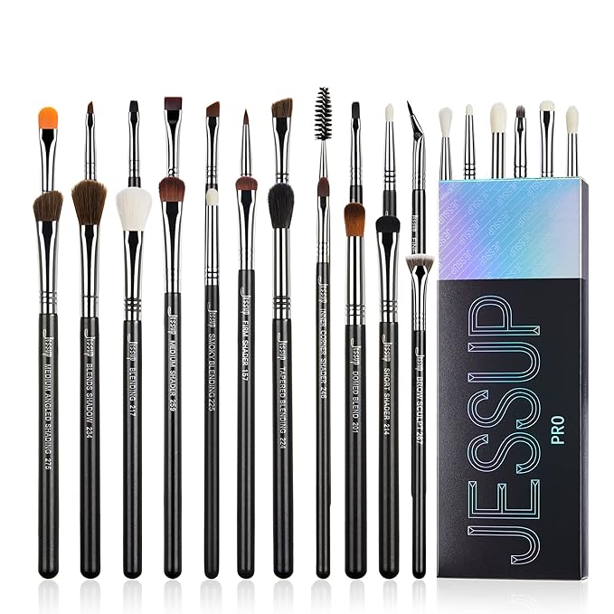 Jessup Eye Makeup Brushes Set Professonal 28pcs Premium Synthetic Eyeshadow Brush Eyeliner Brush Eyebrow Brush Blending Brush for Makeup Black T341-Velvo Beauty
