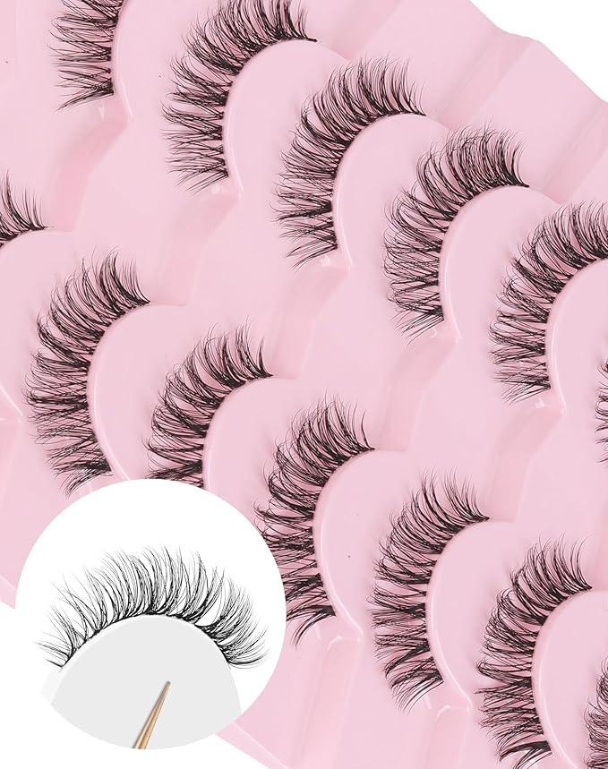 Lashes Wispy False Eyelashes Natural Mink Lashes Small Strip Lashes Wispies Eyelashes Short Eyelashes Natural Look Eye Lashes Pack 7 Pairs-Velvo Beauty