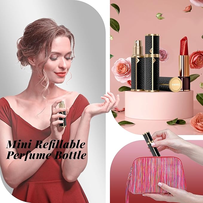 Perfume Travel Refillable Bottle,Genuine Leather Bottom-Filling Fragrances Perfume Atomizer,Mini Cologne Dispenser,Portable Sprayer Pocket Size for Cruise Car Trip Purse Gift 5ml (Black)-Velvo Beauty