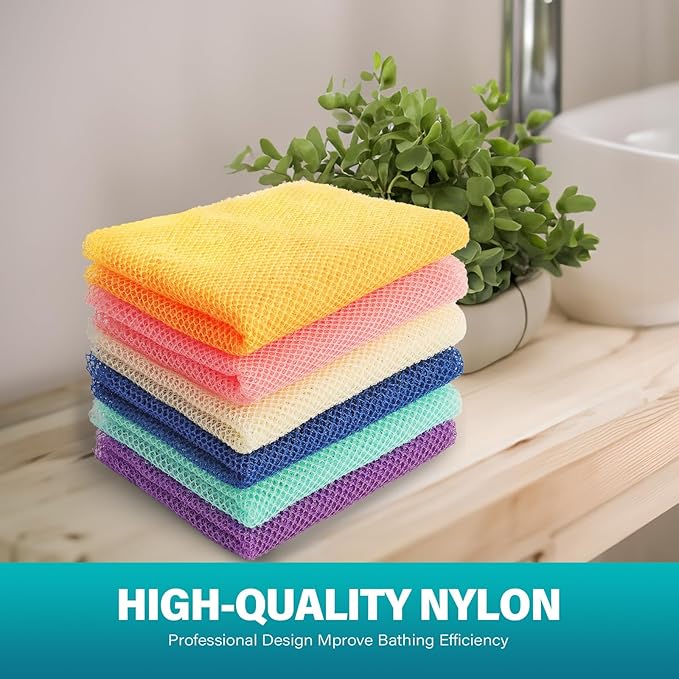 UJFQBH 6 Pieces African Net Sponge Long Bath Sponge Exfoliating Shower Body Scrubber for Daily Use, Terrific for Smoother Skin - Back Scrubber for a Refreshing Experience (Purple - Orange)-Velvo Beauty