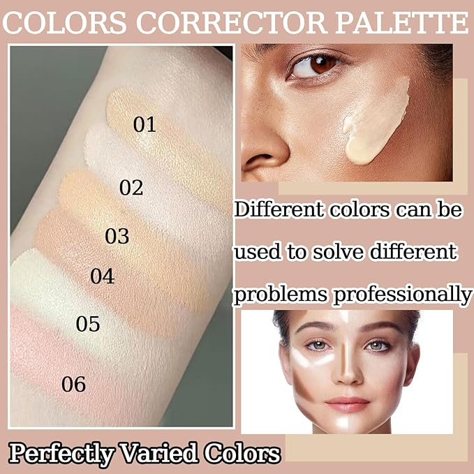 6 Colors Correcting Concealer Palette,Colors Corrector Palette,Moisturizing Full Coverage Liquid Foundation Cream Contour Makeup Palette with Brush-Velvo Beauty