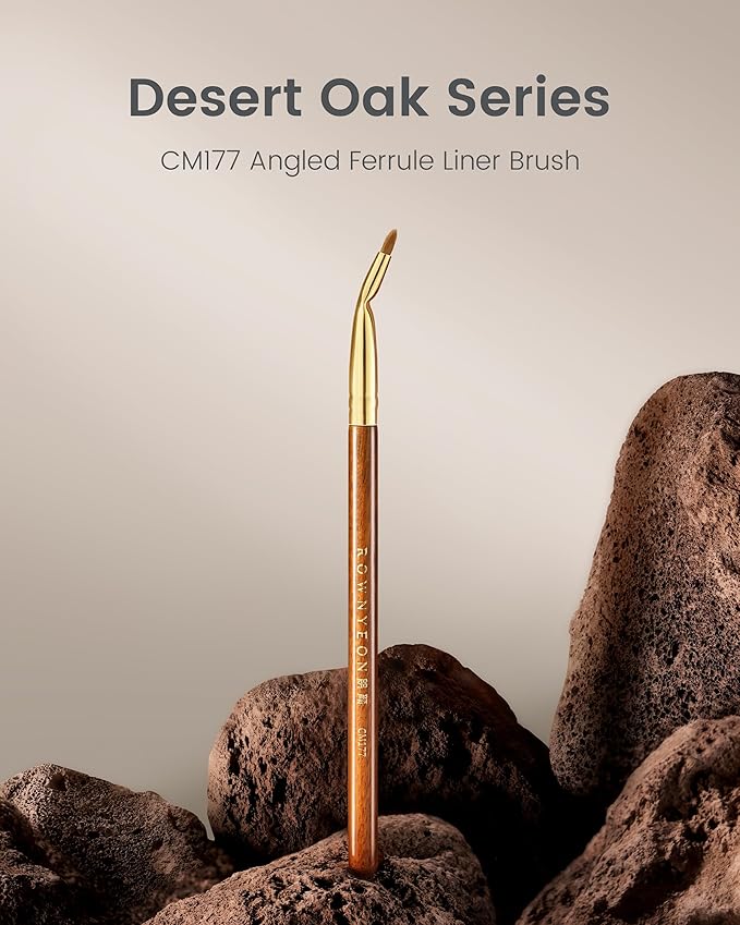 Desert Oak Series Bent Eyeliner Brush - 30° Angled Kolinsky Sable for Sharp Lines & Brows, Luxury Bubinga Handle (CM 177)-Velvo Beauty
