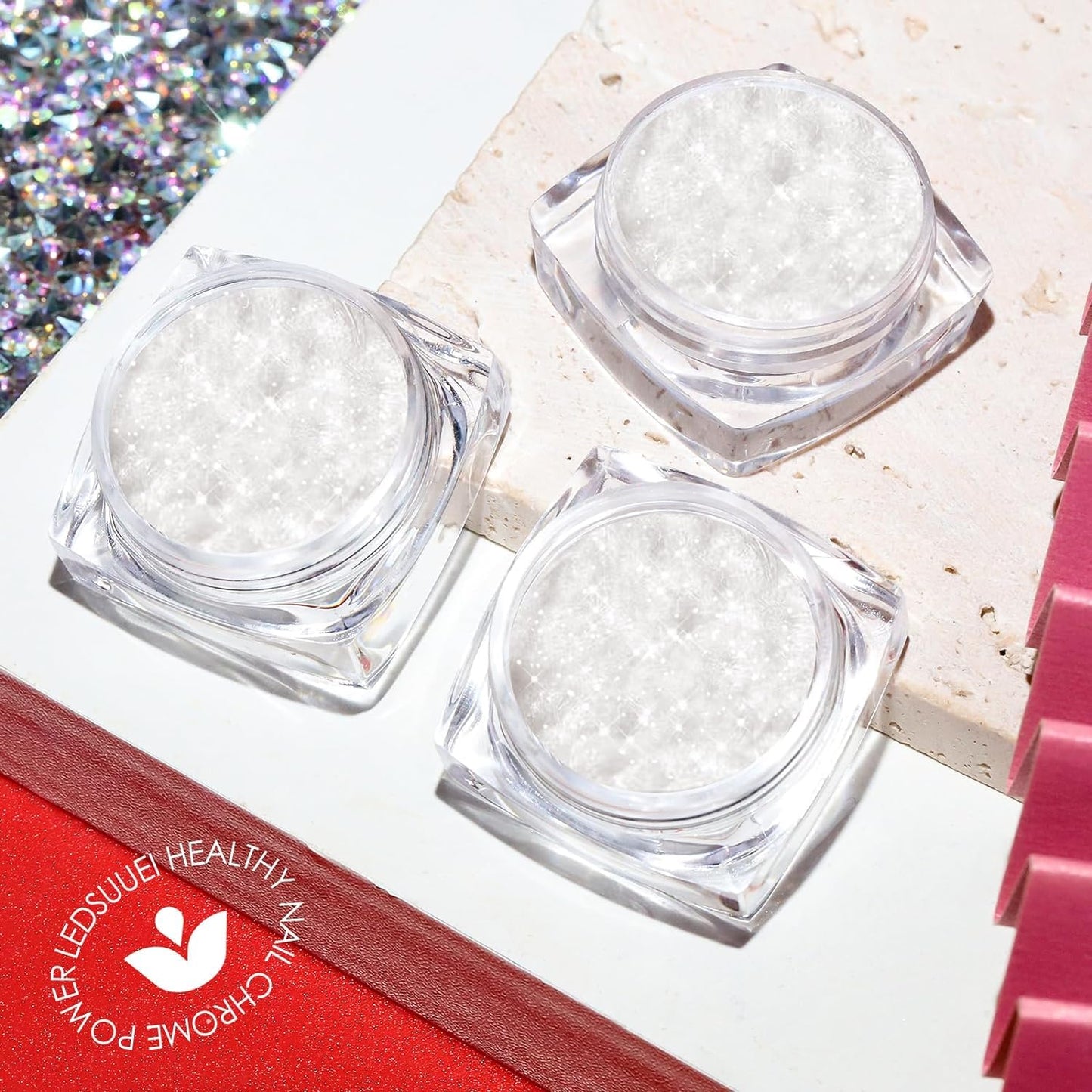 Pearl Chrome Nail Powder:【Super Transparent】 White Pearl Chrome Nail Powder Ice Shimmer Jewelry Transparent Aurora Glazed Donut Chrome Nail Powder for Nails Art DIY-Velvo Beauty