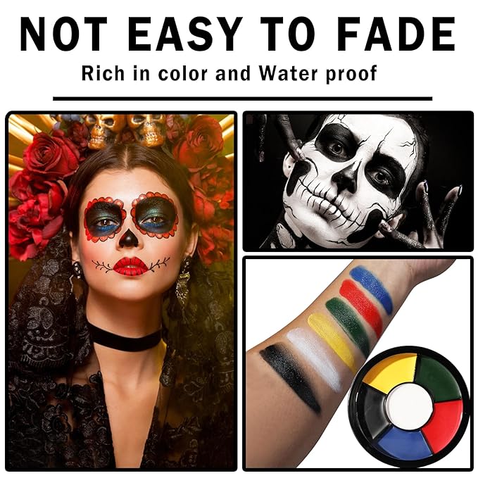 Clown Makeup Kit,Black White Red Face Paint Professional Adult Body Paint Kit for Halloween SFX Special Effects Makeup Kit-Velvo Beauty