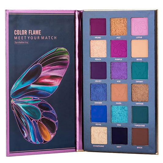 18 Colors Eyeshadow Palette, Butterfly Series Highly Pigmented Eye Makeup Palette, Matte Shimmer Metallic Powder Eyeshadow Pallet, Makeup Palette Cosmetics Gift, 110-Velvo Beauty