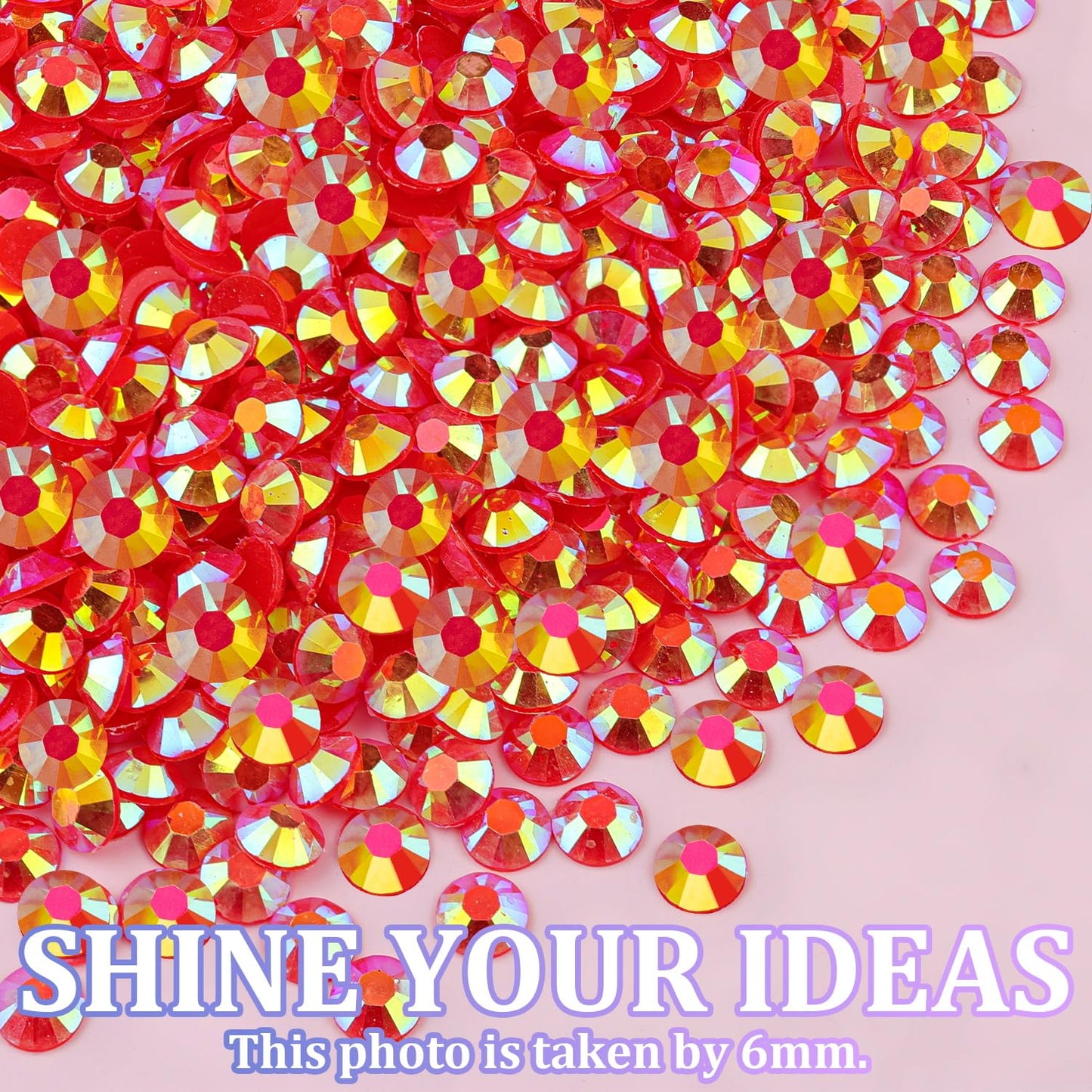 25000Pcs Resin Jelly Rhinestones for Crafting, Red AB 2-6mm Mixed Sizes Non Hotfix Flatback Gems, Bedazzling Crystal for DIY Crafts Clothing Tumblers Mugs Shoes Fabric Nail Art-Velvo Beauty
