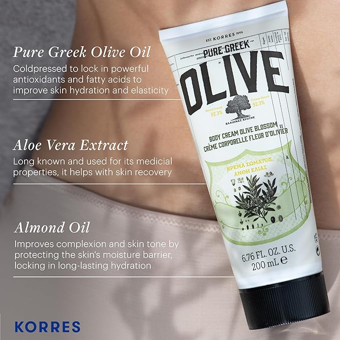 KORRES Olive Body Lotion for Dry Skin Moisturizer Cream with Vitamin E, Aloe and Pure Greek Olive Oil for Body Care, Hydrating & Nourishing for Smooth, Supple Skin,-Velvo Beauty