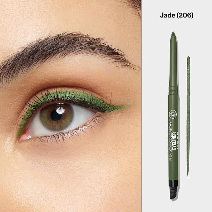 Revlon ColorStay Pencil Waterproof Eyeliner, Smudge-Proof, Eye Makeup with Built-In Sharpener, 206 Jade, 0.01 oz-Velvo Beauty