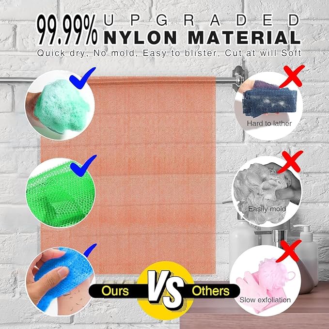 UJFQBH 3 Pieces African Bath Sponge African Net Long Net Bath Sponge Exfoliating Shower Body Scrubber Back Scrubber Skin Smoother,Great for Daily Use (Pale Purple, Blue, Green)-Velvo Beauty
