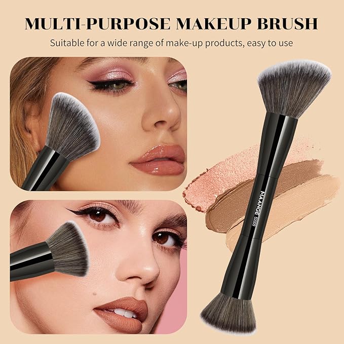 MAANGE 7pcs Makeup Brush Set Double Sided Kabuki Makeup Brushes Contour Brush for Foundation Liquid Powder Concealer Cream Cosmetics Bronzer Blending Blush Buffing Makeup Tools (Black)-Velvo Beauty