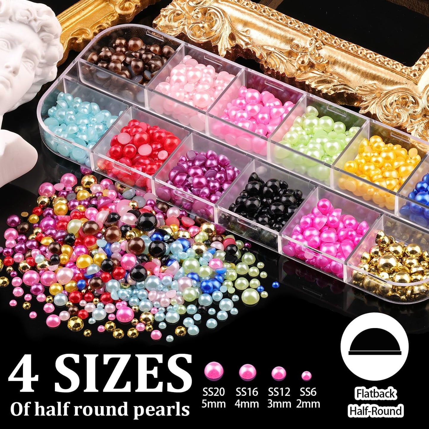 Rhinestones for Nails & Pearls, Manicure Kit with Nail Rhinestone Glue Gel, Flat Back Glass Crystal AB + Clear Gems, Colorful Half Round Pearls, Gem Glue (UV/LED Needed) with Dotting Tools-Velvo Beauty