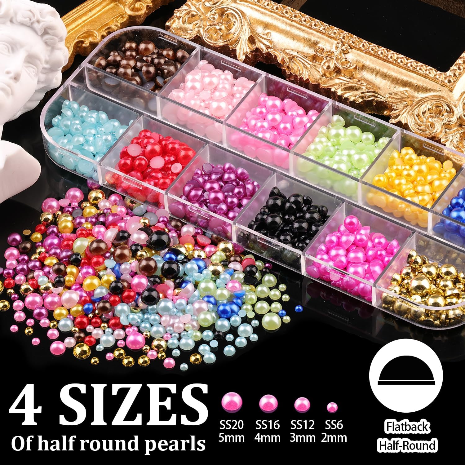 Rhinestones for Nails & Pearls, Manicure Kit with Nail Rhinestone Glue Gel, Flat Back Glass Crystal AB + Clear Gems, Colorful Half Round Pearls, Gem Glue (UV/LED Needed) with Dotting Tools-Velvo Beauty