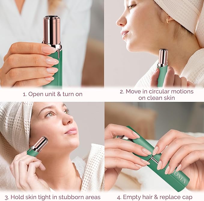 Facial Hair Removal for Women | Electric Razor Device Small Mustache Dermaplaning Remover Tools Tweezers Epilator Trimmer Face Dermaplane Shavers Beauty Gadgets Set Accessories by VISOFO (Emerald)-Velvo Beauty