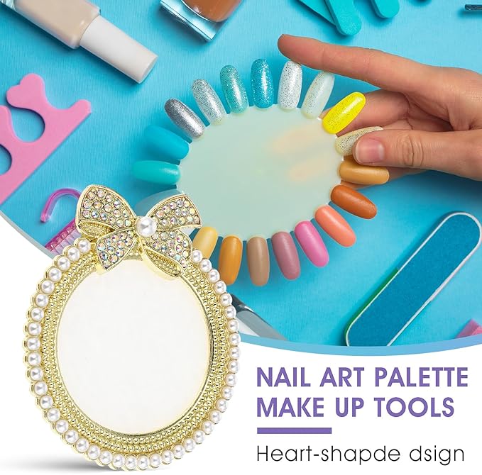 Resin Nail Art Palette Gold Edge Nail Holder Heart Shaped Color Makeup Foundation Mixing Tools Display Board Gel Nail Art Color Mixing Palette Painting Tray Manicure Tool-Velvo Beauty