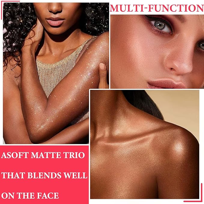 Face Glitter Blush Shimmer Waterproof Highlighter Blusher Powder,Facial Contour Corrector Long Lasting Glitter Illuminator Highlighter Palette Shimmer Highlight Makeup Palette(04#)-Velvo Beauty