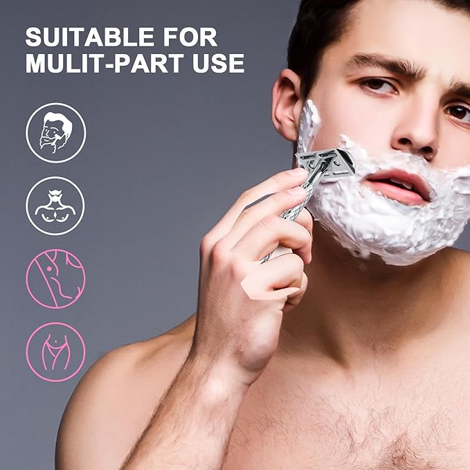 Double Edge Safety Razor for Men with Stand and Silicone Cover - Durable Metal Eco-Friendly Single Blade Safety Razor with 10 Blades- Closed Smooth Shave (Silver)-Velvo Beauty