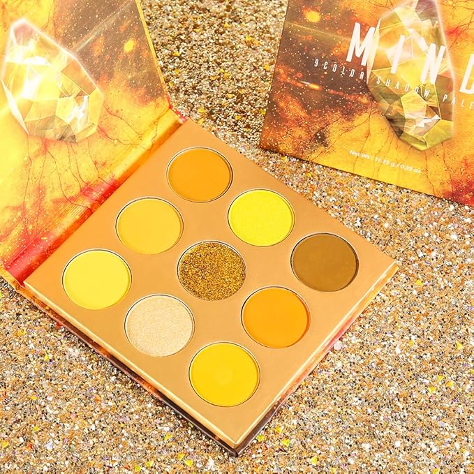 docolor Eyeshadow Palette 9Colors Yellow Eyeshadow Gemstone Shadow Palettes Highly Pigmented Mattes Shimmers Smokey Glitter Cream Colorful Powder Blendable Long Lasting Waterproof Makeup Palette-Velvo Beauty