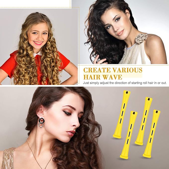 48 Pieces Hair Perm Rods Short Cold Wave Rods Plastic Perming Irons Hair Curling Rollers Curlers with Steel Pintail Comb Rat Tail Comb for Hairdressing Styling Supplies(0.28 Inch,Yellow and Orange)-Velvo Beauty