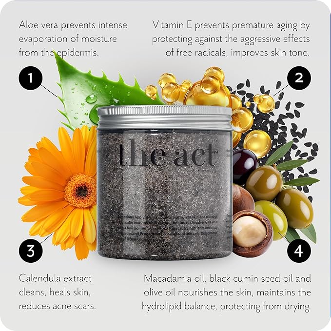Exfoliating Balancing Body Scrub with Black Cumin Oil - Sea Salt Formula for Smooth & Radiant Skin - Home Spa Care, Gift for Women Men, Vegan, Organic 10.58 Oz-Velvo Beauty