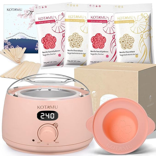KOTAMU Wax Kit Pink Digital Hair Removal Waxing Kit for Women & Men Hot Wax Warmer Pot for Face, Eyebrow, Body, Brazilian, Bikini, Sensitive Skin Waxing Machine with 25 Accessories for Home Salon-Velvo Beauty