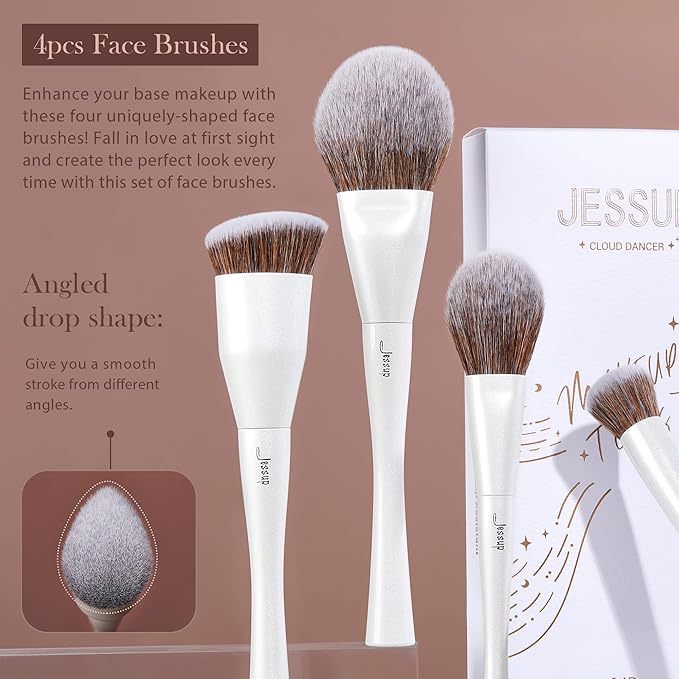 Jessup Makeup Brushes Set 14pcs Make up Brushes Premium Synthetic Foundation Concealer Blush Contour Powder Eye Shadow Blending Brush, Pearl White T343-Velvo Beauty