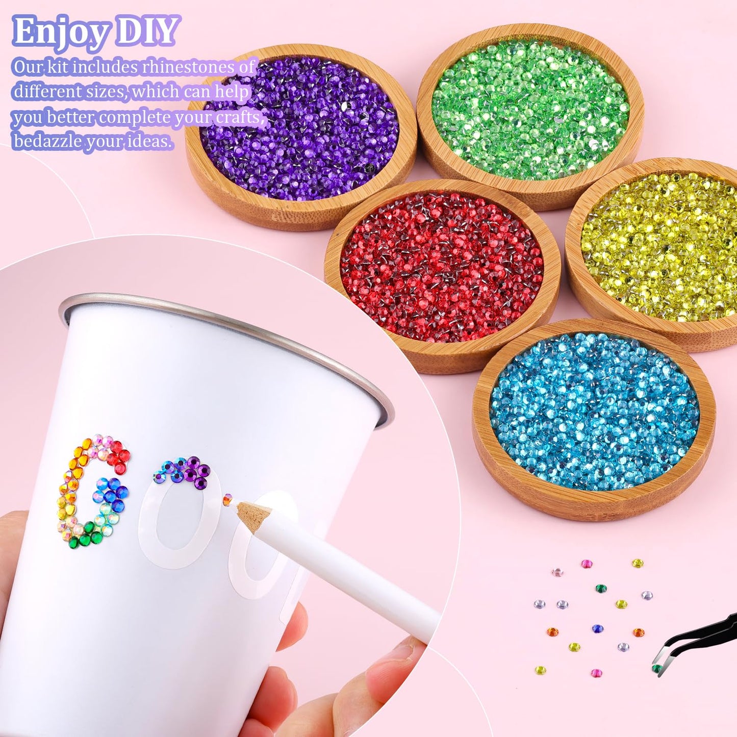 24000Pcs Resin Rhinestones for Bedazzling with Tweezers, Multicolor 3mm Rhinestones for Crafting with 3Pcs 10ml B7000 Jewelry Glue for DIY Crafts Clothing Tumblers Shoes Fabric Nail Art-Velvo Beauty