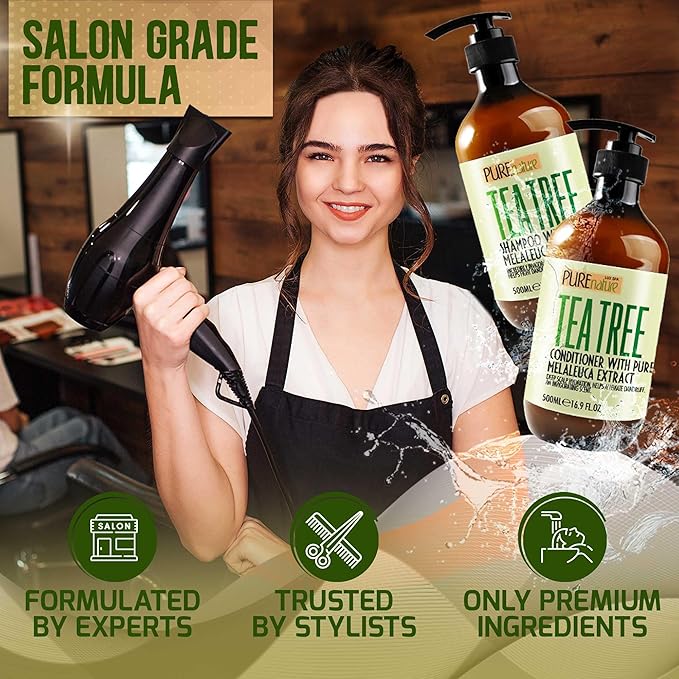 Tea Tree Oil Shampoo and Conditioner Set - Sulfate and Paraben Free Treatment for Oily Hair and to Help Reduce Your Itchy and Dry Scalp - Healthy Anti Dandruff Formula for Men and Women-Velvo Beauty