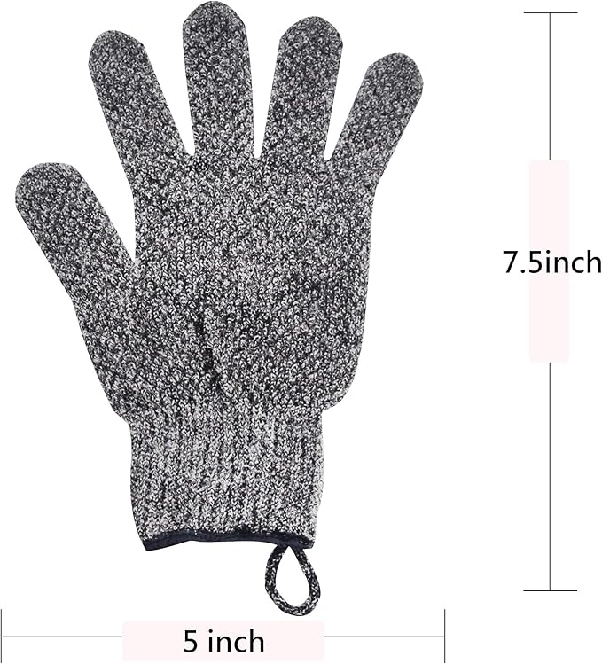 Exfoliating Gloves with Hanging Loop - 1 Pair Bamboo Charcoal Bath/Shower Gloves, Bath Gloves for Shower Exfoliating and Ingrown Hair/Dead Skin Remover - Bamboo Charcoal - Exfoliator Mitt Scrub Gloves-Velvo Beauty