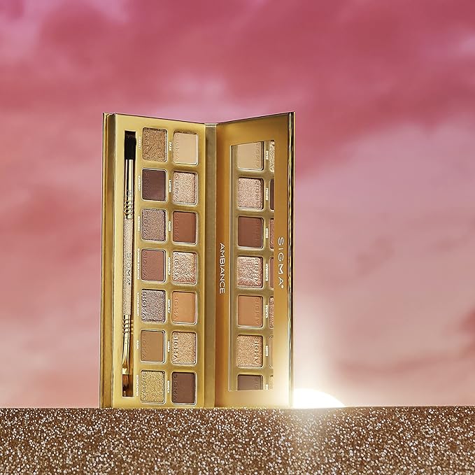 Sigma Beauty Ambiance Eyeshadow Palette | Luminous, Neutral and Gold Shades | Summer Vibes, Mirror Included-Velvo Beauty