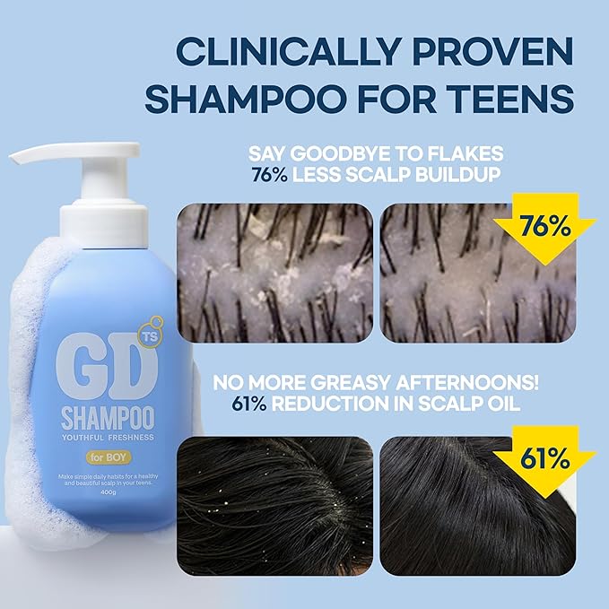 TS GD Shampoo for Boys | Korean Teen Shampoo with Upgraded Probiotics | Anti-Dandruff & Itchy Scalp Relief | Blue Fresh Allergy-Free Fragrance | Sulfate-Free (13.5 fl oz, 400ml)-Velvo Beauty